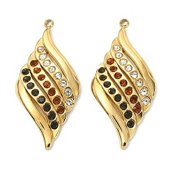 Разноцветный 304 из нержавеющей стали горный хрусталь подвески, ромб прелести, вакуумное покрытие pvd, реальный 18 k позолоченный, красочный, 32x15x2 мм, отверстие : 1.5 мм