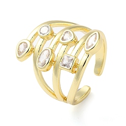 Настоящее золото 18K Экологически чистое латунное кольцо-манжета с микро-паве и прозрачным цирконием для женщин, долговечный, без свинца и без кадмия, реальный 18 k позолоченный, 3~22 мм, размер США 7 1/4 (17.5 мм)