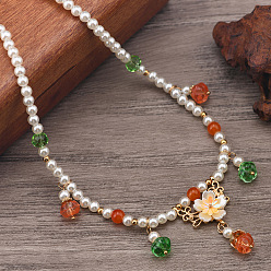 Зеленый Старинный стиль 6мм имитация жемчуга круглая бисерная подвеска в виде облака сплава ханьфу длинное ожерелье, золотой свет, зелёные, 17.32 дюйм (44 см)