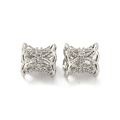 Платина Латунные микро проложить кубических циркония шарики прокладки, долговечный, без свинца и без кадмия, полые цветок, платина, 8.5x8 мм, отверстие : 3.8 мм