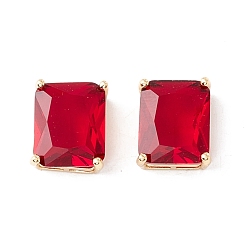 Красный Реечное покрытие латунь стекло многожильные звенья, долговечный, без кадмия и без свинца, прямоугольные, реальный 18 k позолоченный, красные, 12x10.5x7 мм, отверстие : 4x1 мм