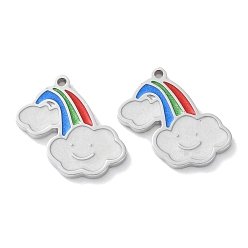 Нержавеющая Сталь Цвет 304 прелести нержавеющей стали, с эмалью, шарм облаков и радуги, цвет нержавеющей стали, 14x15x1.5 мм, отверстие : 1 мм