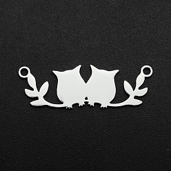 Stainless Steel Color 201 Stainless Steel Links, Owl with Branch, Laser Cut, Stainless Steel Color, 10x29x1mm, Hole: 1.5mm