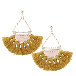 Goldenrod Thread Tassel Earrings, Alloy Chandelier Earrings, with Brass Pins, Golden, Goldenrod, 65x60mm
