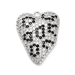 Платина Латунные микро проложить кубического циркония подвески, эмалевые сердечки, леопард, стойки покрытие, долговечный, без свинца и без кадмия, платина, 22x17x4 мм, отверстие : 1.2 мм