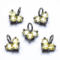 Черный Цвет Металла Латунь прелести, с кубического циркония, без кадмия, без никеля и без свинца, сердце, желтые, металлический черный , 7x8x4 мм, отверстие : 3 мм