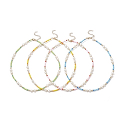 Mixed Color Acrylic Imitation Pearl & Glass Seed Beaded Necklace for Women, Mixed Color, 18.70 inch(47.5cm)