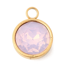 Pink Тематика камней по знаку зодиака октябрь 304 подвески из нержавеющей стали, плоский круглый шарм, с k 9 стеклом, полировка, ионное покрытие (ip), граненые, розовые, 16x12x7 мм, отверстие : 2.7 мм