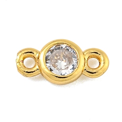 Прозрачный Покрытие стойки латунь паве кубический цирконий плоские круглые звенья соединительные подвески, долговечный, без свинца и без кадмия, реальный 18 k позолоченный, прозрачные, 8x4x2 мм, отверстие : 1 мм