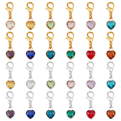 (52) Непрозрачная лаванда 24шт 24цвета граненое сердце стеклянный кулон украшение, с подвесками из камня рождения, подвески с застежками из сплава лобстера, подвески на клипсах, для брелка, кошелек, украшение для рюкзака, разноцветные, 20 мм, 1 шт / цвет