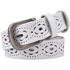White Leather Hollow Chain Belts for Man, with Alloy Buckles, Gunmetal, White, 1160x28x3mm
