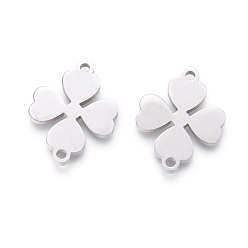 Stainless Steel Color Non-Tarnish 201 Stainless Steel Links, Manual Polishing, Clover, Stainless Steel Color, 20x15x1.5mm, Hole: 1.6mm