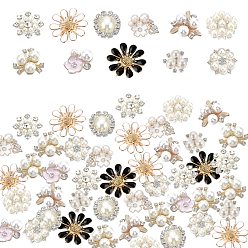 Mixed Color 44Pcs 11 Style Alloy Cabochons, with Rhinestone/Enamel and ABS Plastic Imitation Pearl, Mixed Shape, Mixed Color, 8~27.5x14.5~24.5x3.5~11.5mm, 4pcs/style