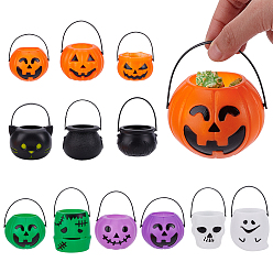 (52) Непрозрачная лаванда 12шт. пластиковое ведерко для конфет на Хэллоуин, аксессуары для кукольного домика с микро-ландшафтом, притворяясь опорными украшениями, разноцветные, 66~70x60~67x91.5~110 мм