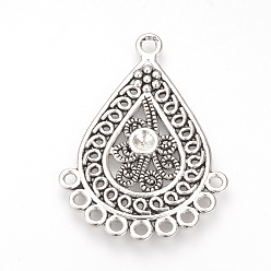 Antique Silver Tibetan Style Alloy Connector Rhinestone Settings, Cadmium Free & Lead Free, teardrop, Antique Silver, 42x31x1.5mm, Hole: 2mm, Fit for 3mm Rhinestone, about 235pcs/1000g