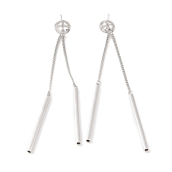 Real Platinum Plated 925 Sterling Silver Micro Pave Cubic Zirconia Earring Settings Findings, for Half Drilled Beads, Real Platinum Plated, 74x4mm, Pin: 0.8mm