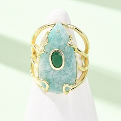 Amazonite Natural Amazonite Cuff Rings, Teardrop, Brass Pave Cubic Zirconia Cuff Open Rings, Faceted, Golden, 26.5mm, Inner Diameter: 18mm