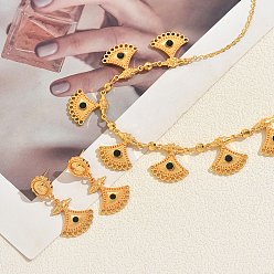 Золотой Комплекты сережек и колье в форме веера с микропаве из сплава кубического циркония для женщин, золотые, ожерелья: 16.34 дюйм (41.5 см)