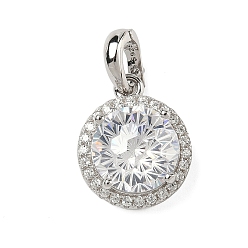 Прозрачный 925 подвески из стерлингового серебра с паве из кубического циркония, плоские круглые прелести, платина, родий, прозрачные, 16x13x7 мм, отверстие : 5x4 мм