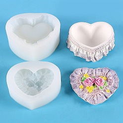 WhiteSmoke Heart with Rose DIY Storage Box Silicone Molds, Resin Casting Molds, for UV Resin, Epoxy Resin Craft Making, WhiteSmoke, 8.8~10x9.6~10.8x2.7~4.1cm, 2pcs/set