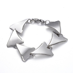 Stainless Steel Color Tarnish Resistant 304 Stainless Steel Link Chain Bracelets, with Lobster Claw Clasps, Triangle, Stainless Steel Color, 7-1/8 inch(18.2cm)