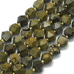 галька с  росписью Натуральные жёлтые дендритные нити из бисера яшмы, граненые, восьмиугольный, 9~10.5x9~10.5x7.5~8.5 мм, отверстие : 1 мм, около 36~40 шт / нитка, 15.35~15.55 дюйм (39~39.5 см)