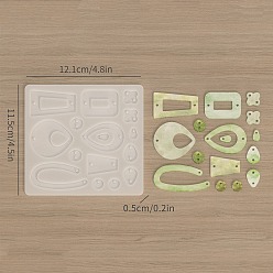 Прозрачный Силиконовые формы, изготовление украшений, формы для литья смолы, для уф-смолы, изготовление ювелирных изделий из эпоксидной смолы, прозрачные, 121x116x5 мм, отверстие : 2 мм, внутренний диаметр: 11~58x7.5~39 мм