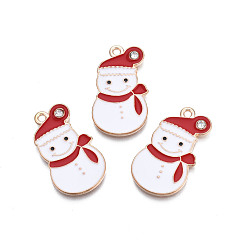Белый Рождественские эмали сплава подвески, с кристально горный хрусталь, без кадмия и без свинца, золотой свет, снеговик, белые, 25.5x15x1.5 мм, отверстие : 1.6 мм