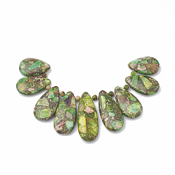 Зеленый лайм Синтетическая золотая линия имперские нитки из бисера яшмы, подвески с градуированными веерами, фокусные бусы, слеза, окрашенные, зеленый лайм, 24~45x15~16x6~7 мм, отверстие : 1.5 мм, 9 шт / комплект, 5.31 дюйм