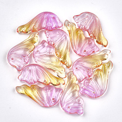 Pink Spray Painted Glass Pendants, Wing, Pink, 36x18x5.5~6mm, Hole: 1mm