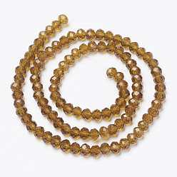 Dark Goldenrod Glass Beads Strands, Faceted, Rondelle, Dark Goldenrod, 3x2mm, Hole: 0.8mm, about 150~155pcs/strand, 15~16 inch(38~40cm)