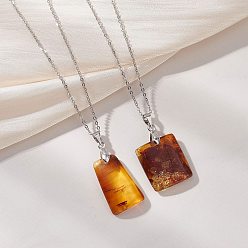 Нержавеющая Сталь Цвет Прямоугольный кулон из натурального янтаря 304 Цепочка-подвеска из нержавеющей стали, цвет нержавеющей стали, 15.71~15.83 дюйм (39.9~40.2 см)