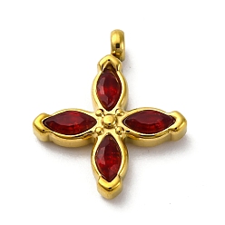 Красный 304 подвески из нержавеющей стали, с кубического циркония, ионное покрытие (ip), цветок, красные, 16x13.5x3 мм, отверстие : 1.8 мм