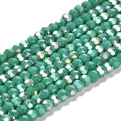 Vert Mer Moyen Supports de perles de verre opaques, couleur ab , à facettes (32 facettes), ronde, vert de mer moyen, 4.5x4mm, Trou: 1mm, Environ 94~95 pcs/chapelet, 13.90~14.02 pouce (35.3~35.6 cm)