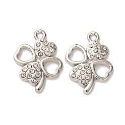 Платина Сплава с стразами подвески, клевер, платина, 23x17.5x3.5 мм, отверстие : 1.8 мм