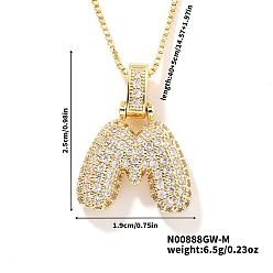 Letter M Элегантные латунные микропаве прозрачные кубические цирконии 3d начальные ожерелья, идеальный подарок для нее, золотые, Буква М, 15.75 дюйм (40 см)