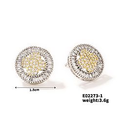 Золотой & Серебряный Серьги-кольца с геометрической инкрустацией медью и цирконом, золотой и серебряный, 15 мм