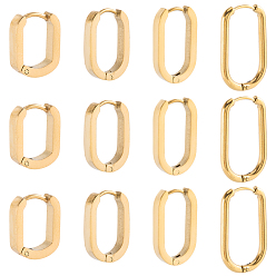 Золотой 8 пары 4 стили 304 серьги-кольца из нержавеющей стали, овальные, золотые, 14~26.5x11~16x2.5~3 мм, 2 пары / стиль