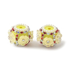 Желтый Бусины из смолы в виде цветка со стразами, рондель, с акрилом и стеклом, для ручек с бусинами, брелки, ювелирные изделия и ремесла, желтые, 21x21x17 мм, отверстие : 2.8 мм
