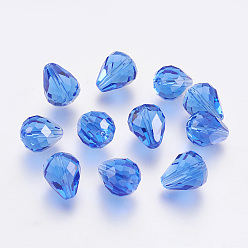 Blue Imitation Austrian Crystal Beads, Grade AAA, Faceted, Drop, Blue, 10x12mm, Hole: 0.9~1.5mm