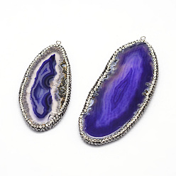Розовато-лиловый Окрашенные естественный агат самородки большие кулоны, с полимерной глины горный хрусталь и выводы из латуни платиновый оттенок, розовато-лиловый, 50~92x31~58x5 мм, отверстие : 2 мм