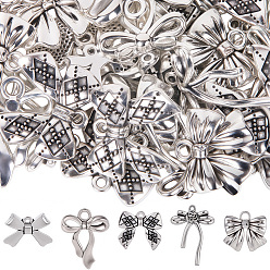 Античное Серебро 50 шт 5 стили сплава подвески в тибетском стиле, бантом прелести, античное серебро, 10.5~26x14.5~19.5x2.5~6 мм, отверстие : 1~2.5 мм, 10 шт / стиль