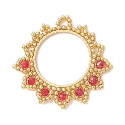 Красный Подвески-цветы из стеклянных бус, со стеклом и железом, реальный 18 k позолоченный, граненые, красные, 39.5~40x43x3.5 мм, отверстие : 3.5 мм