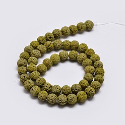 Olive Natural Lava Rock Round Bead Strands, Dyed, Olive, 8mm, Hole: 1mm, about 50pcs/strand, 15.7 inch