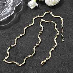 Настоящее золото 18K Женские цепочки из латуни с микропаве из прозрачных кубических цирконий и волнообразными звеньями, стойки покрытие, без кадмия и без свинца, долговечный, реальный 18 k позолоченный, 18.50 дюйм (47 см)