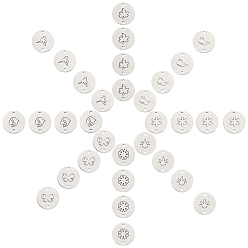 Нержавеющая Сталь Цвет 304 соединительные звенья нержавеющие, лазерная резка, плоский круглый со смешанными формами, цвет нержавеющей стали, 12x1 мм, отверстие : 1.2 мм, 8 шаблоны, 4 шт / образец, 32 шт / коробка