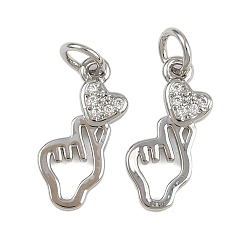 Платина Латунные микро проложить кубического циркония подвески, сердечная рука, стойки покрытие, без свинца и без кадмия, долговечный, с целью перехода в кольце, платина, 16x7x1.5 мм, отверстие : 3 мм