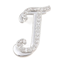 Letter J Pendentifs en laiton zircon cubique transparent, charmes de lettre, plaqué longue durée, crémaillère plaquage, sans plomb et sans cadmium, platine, lettre j, 24x21x6.5mm, Trou: 3mm