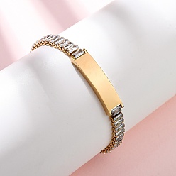 Прозрачный 304 браслеты-цепочки из нержавеющей стали и стекла, идентификационные браслеты для женщин, прямоугольные, вакуумные покрытия, золотые, прозрачные, 7-1/8 дюйм (18 см)