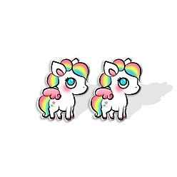 Разноцветный Акриловые серьги-гвоздики в виде единорога для женщин, красочный, 15 мм